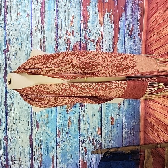 MAWLANA Red and Beige Paisley SHAWLS cashmere & silk - Picture 3 of 4